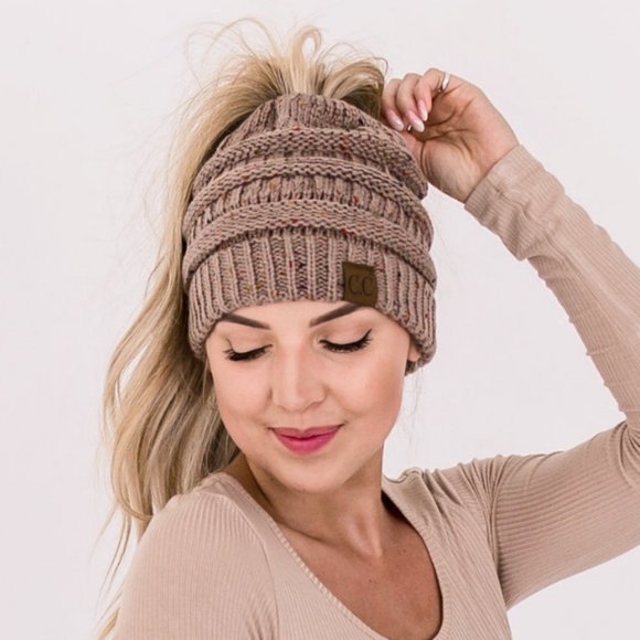 CC Messy Bun Beanie - Taupe - Picture 4 of 4